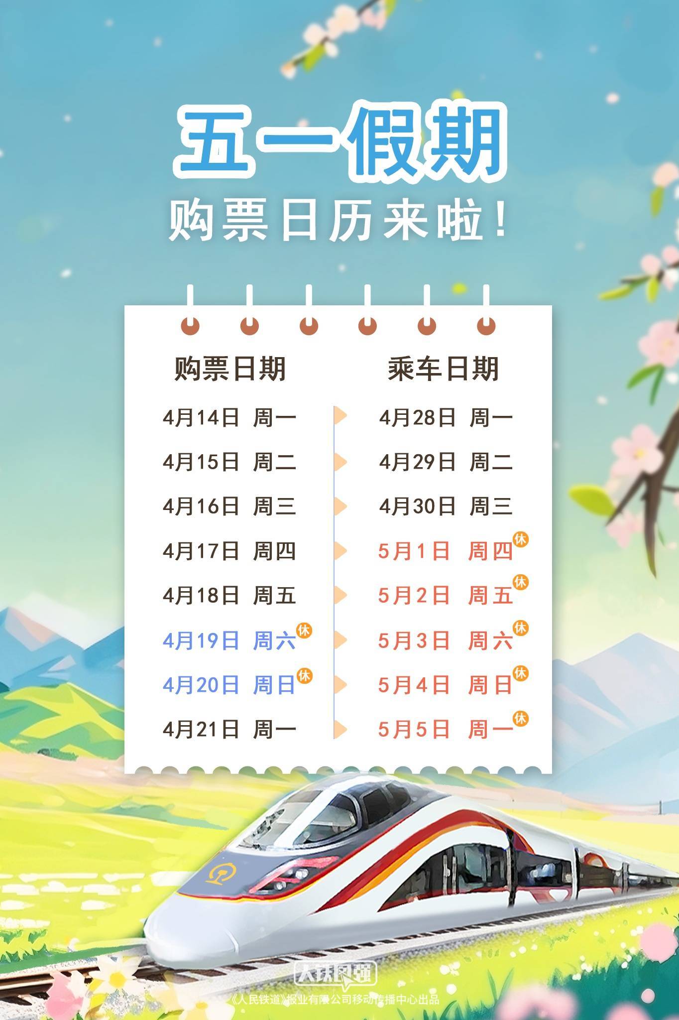 今日可购买4月28日火车票！五一假期购票日历请收好