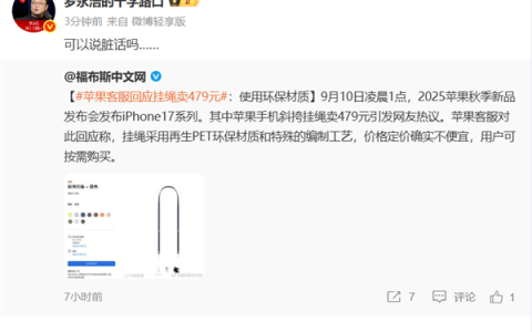 苹果客服回应iPhone 17挂绳卖479元：使用环保材质 罗永浩：可以说脏话吗